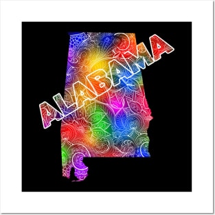 Colorful mandala art map of Alabama with text in multicolor pattern Posters and Art